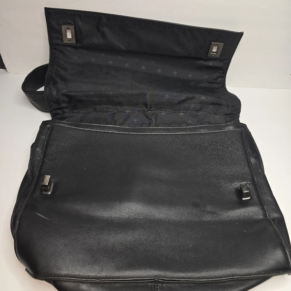 Good Condition Black Flap Kenneth Cole Leather Laptop Bag